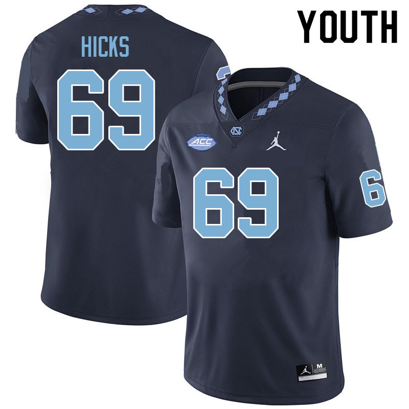 Youth #69 Jarvis Hicks North Carolina Tar Heels College Football Jerseys Sale-Navy